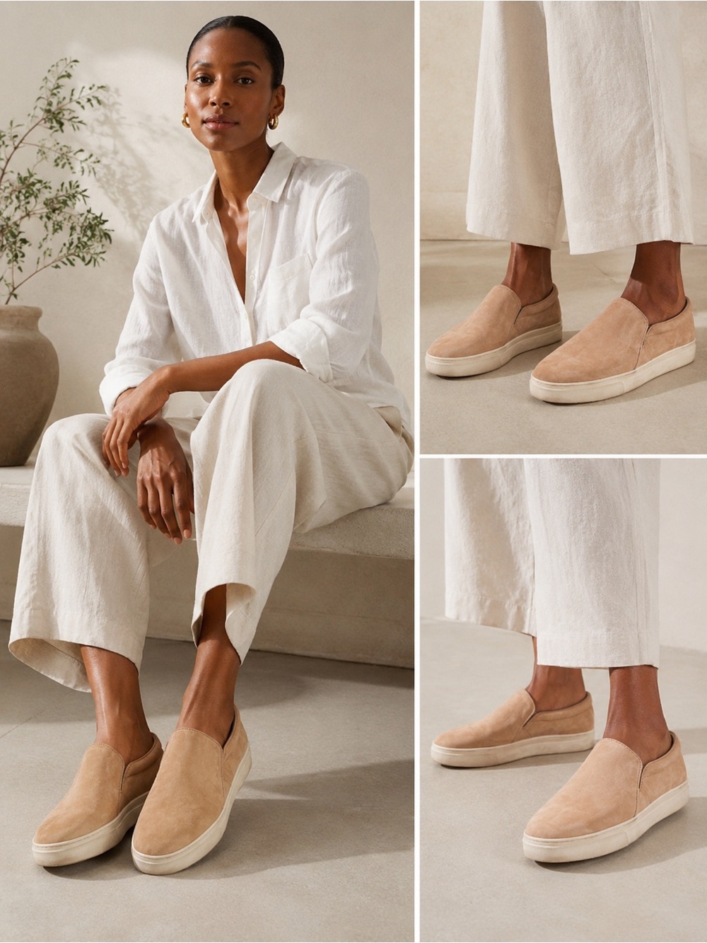 Eileen Fisher Nubuck Leather Slip-On Platform Sneakers Blush Beige 10